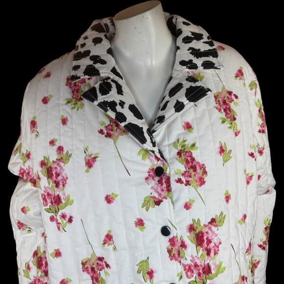 nicole by Nicole Miller Reversible Stretch Poplin Quilted Jacket Cream Floral L - Picture 10 of 15